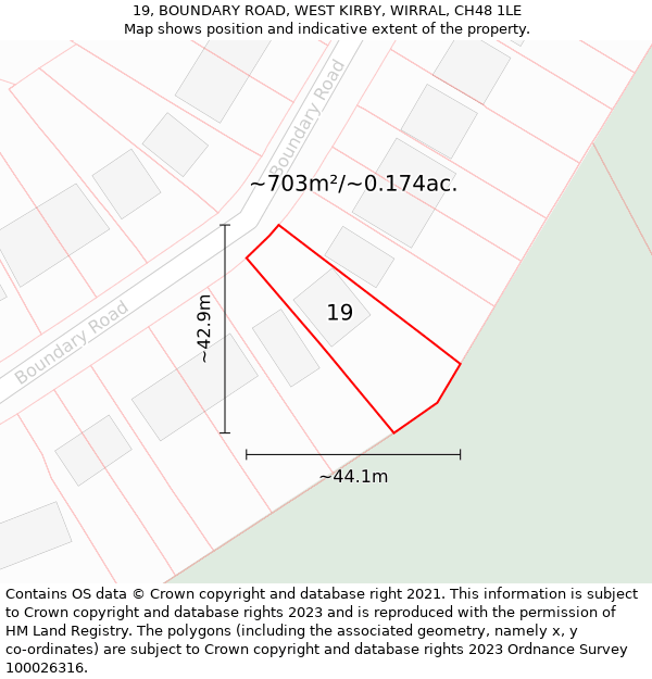 19, BOUNDARY ROAD, WEST KIRBY, WIRRAL, CH48 1LE: Plot and title map