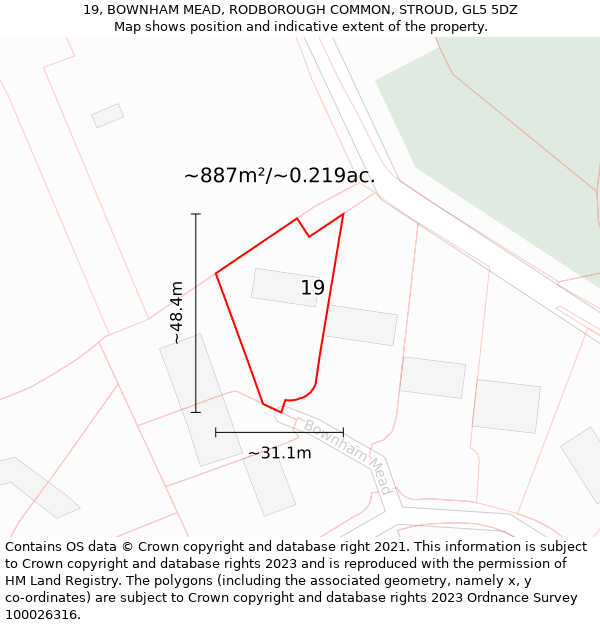 19, BOWNHAM MEAD, RODBOROUGH COMMON, STROUD, GL5 5DZ: Plot and title map