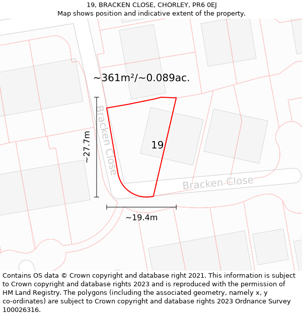19, BRACKEN CLOSE, CHORLEY, PR6 0EJ: Plot and title map