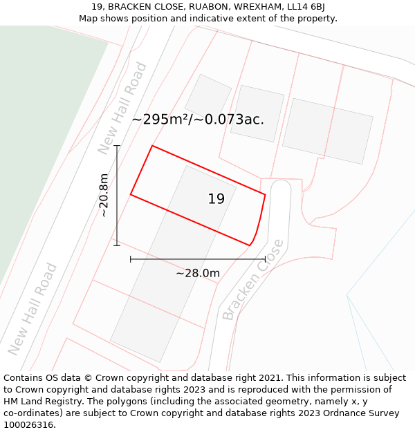 19, BRACKEN CLOSE, RUABON, WREXHAM, LL14 6BJ: Plot and title map