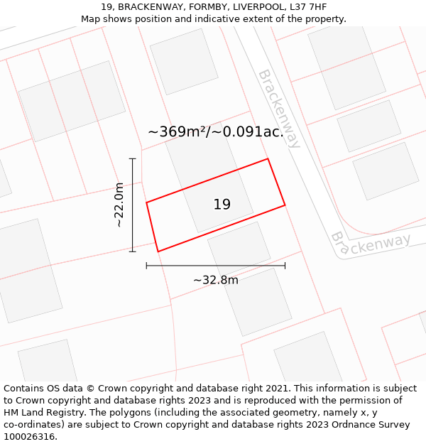 19, BRACKENWAY, FORMBY, LIVERPOOL, L37 7HF: Plot and title map