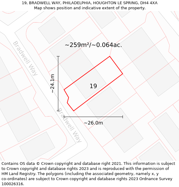 19, BRADWELL WAY, PHILADELPHIA, HOUGHTON LE SPRING, DH4 4XA: Plot and title map