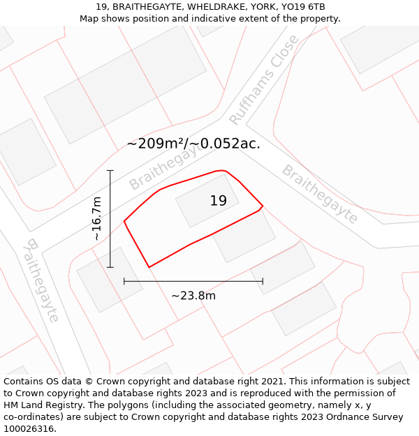 19, BRAITHEGAYTE, WHELDRAKE, YORK, YO19 6TB: Plot and title map