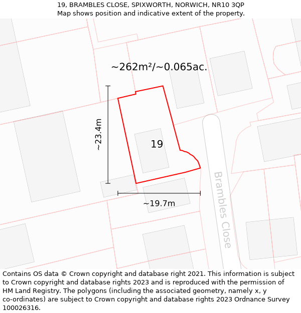 19, BRAMBLES CLOSE, SPIXWORTH, NORWICH, NR10 3QP: Plot and title map