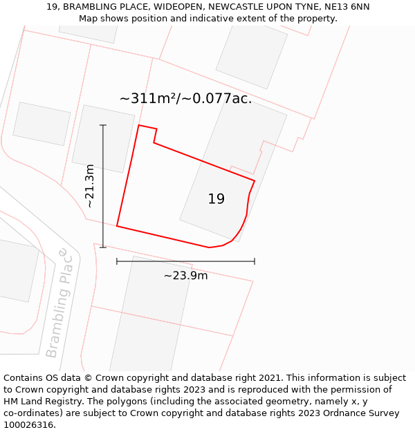 19, BRAMBLING PLACE, WIDEOPEN, NEWCASTLE UPON TYNE, NE13 6NN: Plot and title map