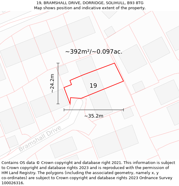 19, BRAMSHALL DRIVE, DORRIDGE, SOLIHULL, B93 8TG: Plot and title map