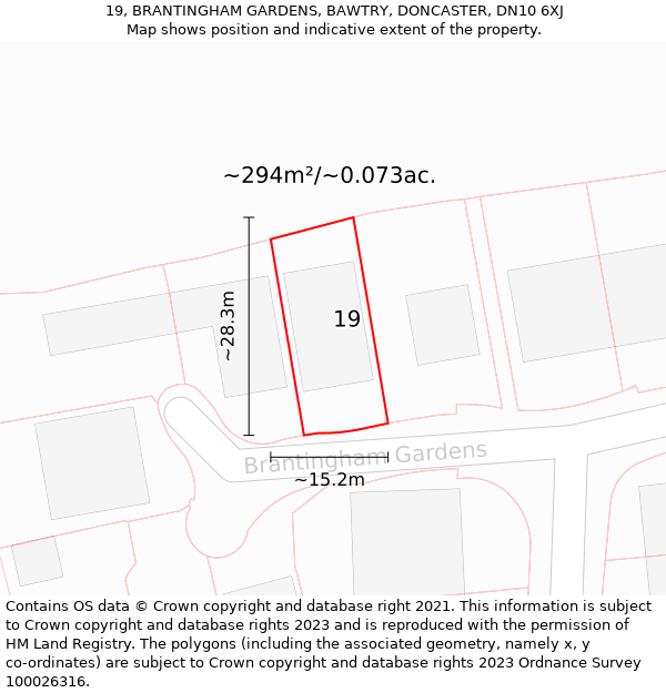 19, BRANTINGHAM GARDENS, BAWTRY, DONCASTER, DN10 6XJ: Plot and title map