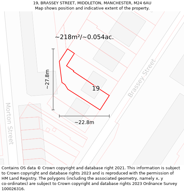 19, BRASSEY STREET, MIDDLETON, MANCHESTER, M24 6AU: Plot and title map