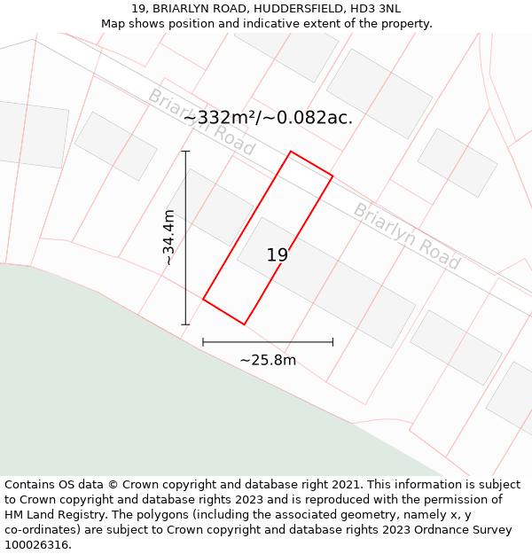 19, BRIARLYN ROAD, HUDDERSFIELD, HD3 3NL: Plot and title map