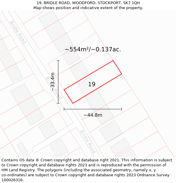 19, BRIDLE ROAD, WOODFORD, STOCKPORT, SK7 1QH: Plot and title map