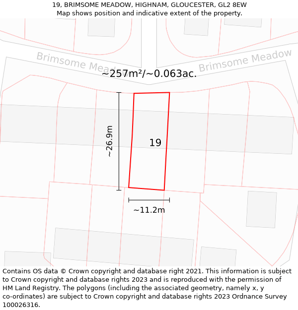 19, BRIMSOME MEADOW, HIGHNAM, GLOUCESTER, GL2 8EW: Plot and title map