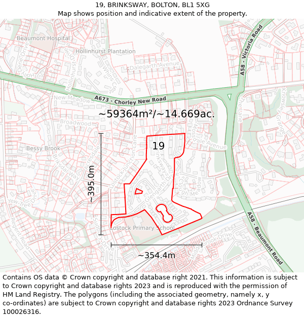19, BRINKSWAY, BOLTON, BL1 5XG: Plot and title map