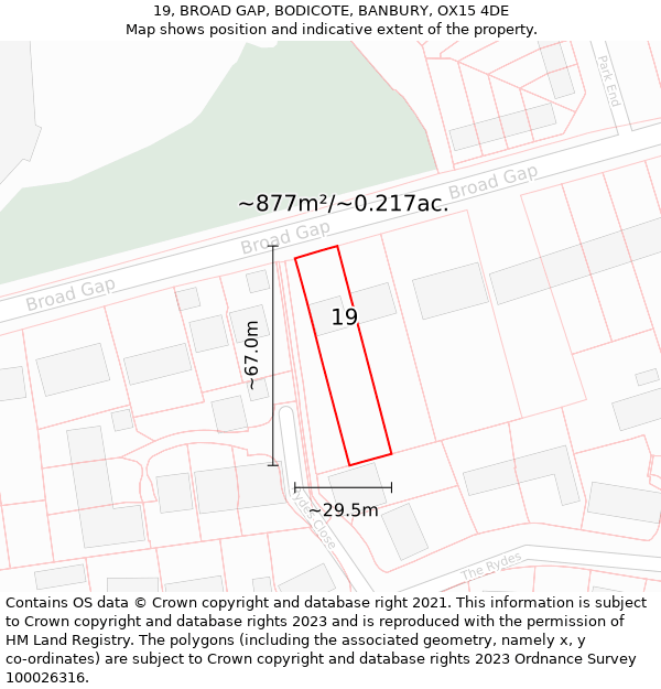 19, BROAD GAP, BODICOTE, BANBURY, OX15 4DE: Plot and title map