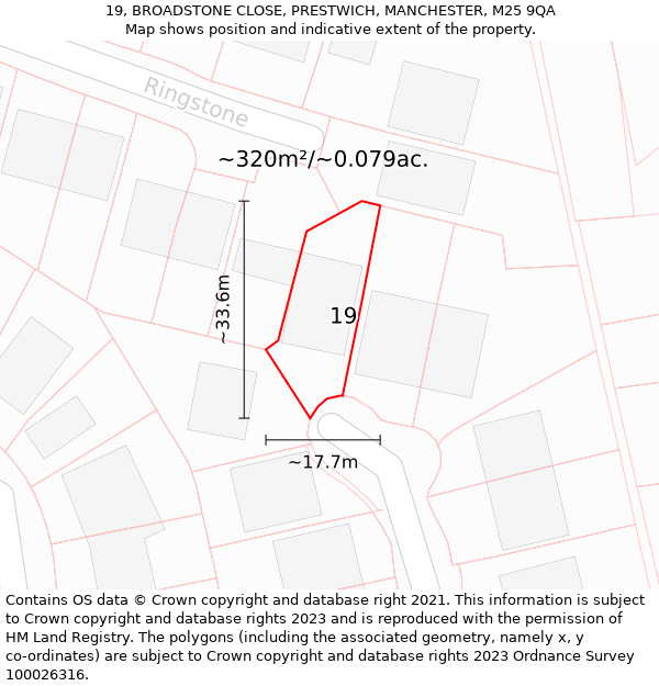 19, BROADSTONE CLOSE, PRESTWICH, MANCHESTER, M25 9QA: Plot and title map