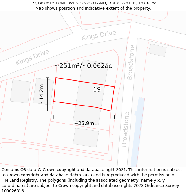 19, BROADSTONE, WESTONZOYLAND, BRIDGWATER, TA7 0EW: Plot and title map