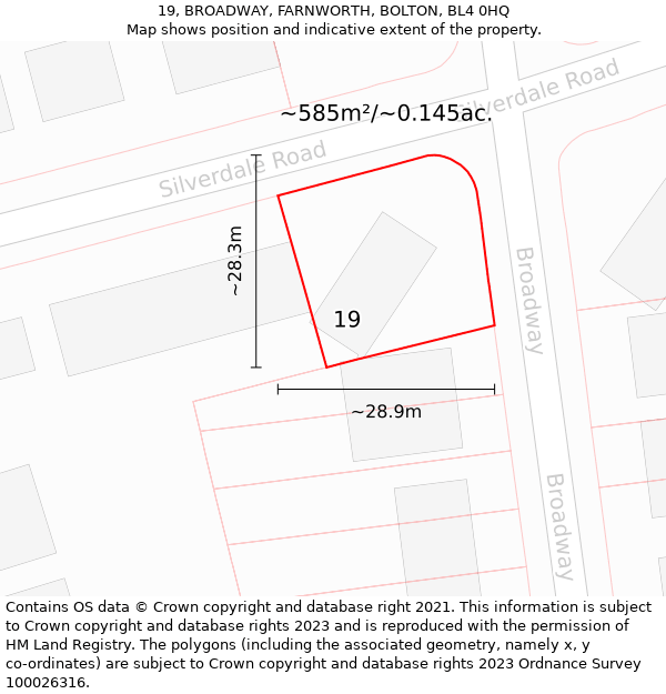 19, BROADWAY, FARNWORTH, BOLTON, BL4 0HQ: Plot and title map