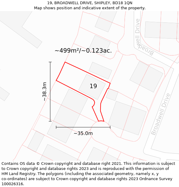 19, BROADWELL DRIVE, SHIPLEY, BD18 1QN: Plot and title map