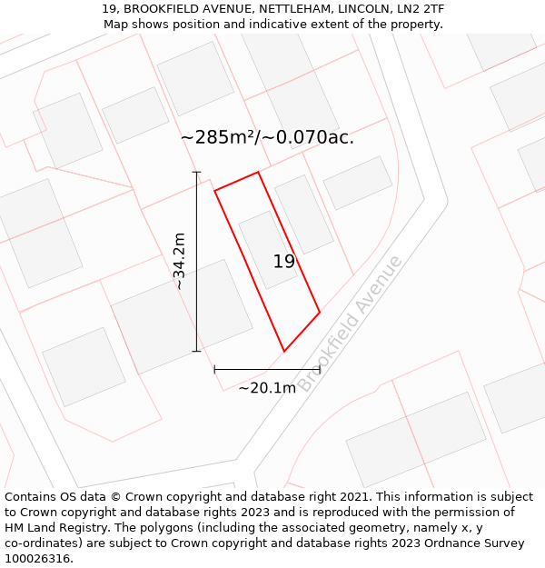 19, BROOKFIELD AVENUE, NETTLEHAM, LINCOLN, LN2 2TF: Plot and title map