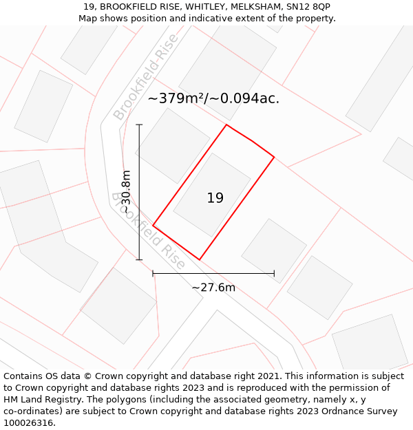 19, BROOKFIELD RISE, WHITLEY, MELKSHAM, SN12 8QP: Plot and title map