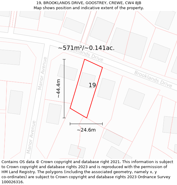 19, BROOKLANDS DRIVE, GOOSTREY, CREWE, CW4 8JB: Plot and title map