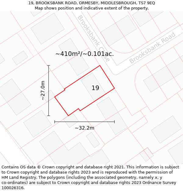 19, BROOKSBANK ROAD, ORMESBY, MIDDLESBROUGH, TS7 9EQ: Plot and title map