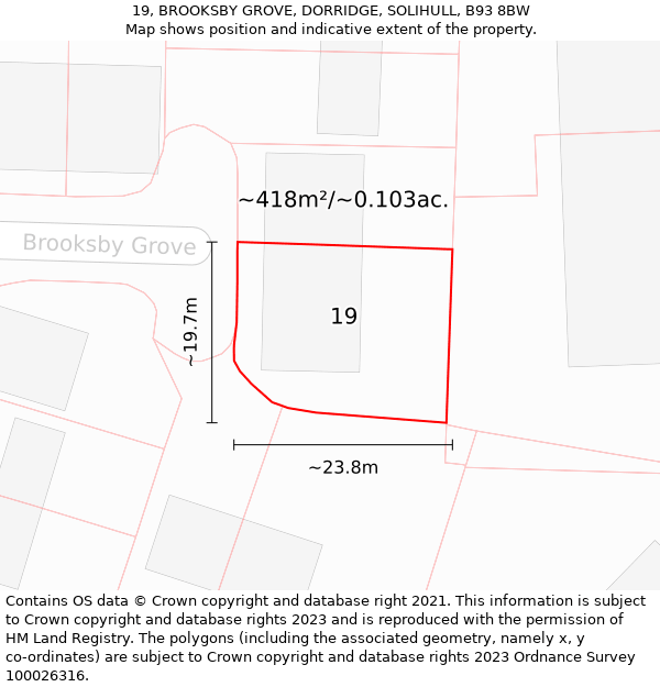 19, BROOKSBY GROVE, DORRIDGE, SOLIHULL, B93 8BW: Plot and title map