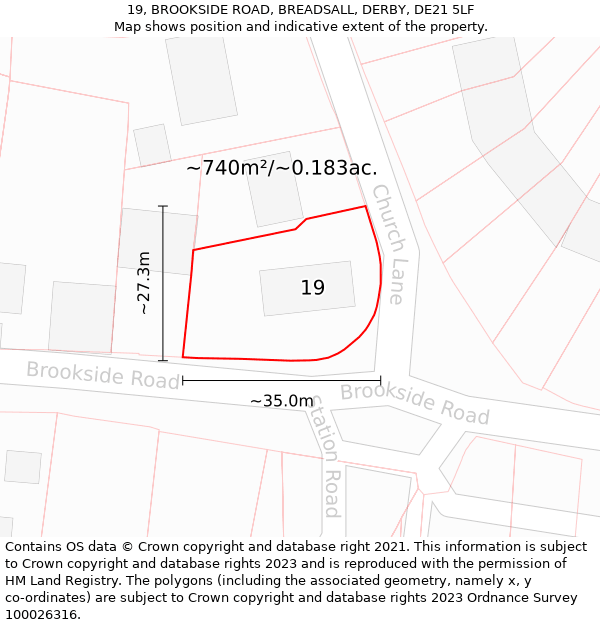 19, BROOKSIDE ROAD, BREADSALL, DERBY, DE21 5LF: Plot and title map