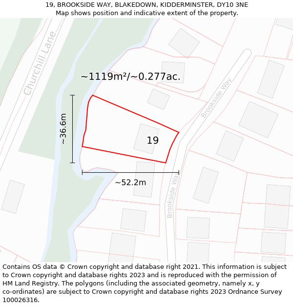 19, BROOKSIDE WAY, BLAKEDOWN, KIDDERMINSTER, DY10 3NE: Plot and title map