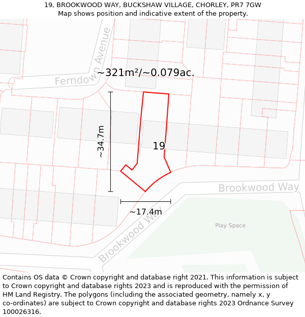 19, BROOKWOOD WAY, BUCKSHAW VILLAGE, CHORLEY, PR7 7GW: Plot and title map