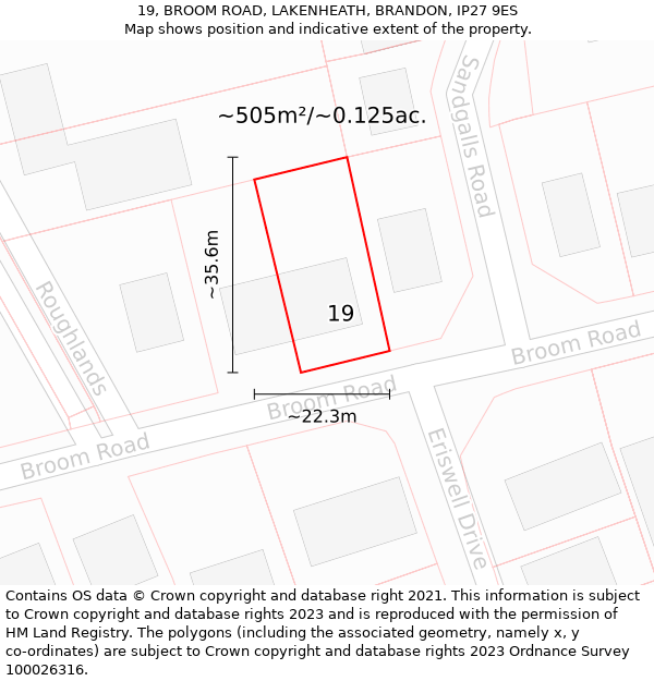 19, BROOM ROAD, LAKENHEATH, BRANDON, IP27 9ES: Plot and title map