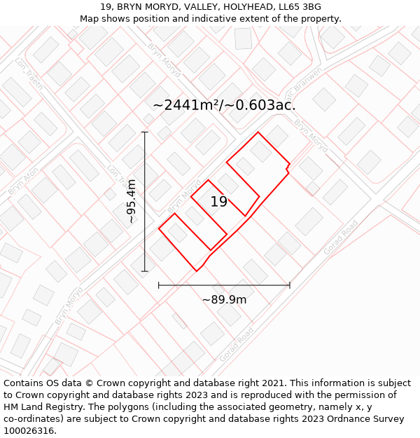 19, BRYN MORYD, VALLEY, HOLYHEAD, LL65 3BG: Plot and title map