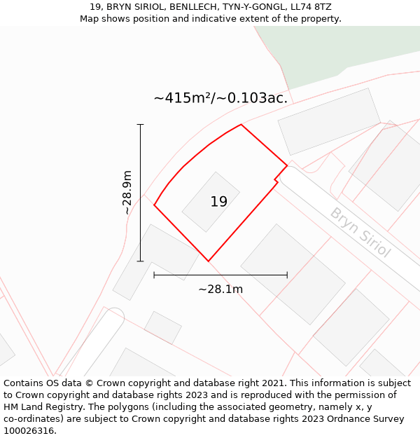 19, BRYN SIRIOL, BENLLECH, TYN-Y-GONGL, LL74 8TZ: Plot and title map