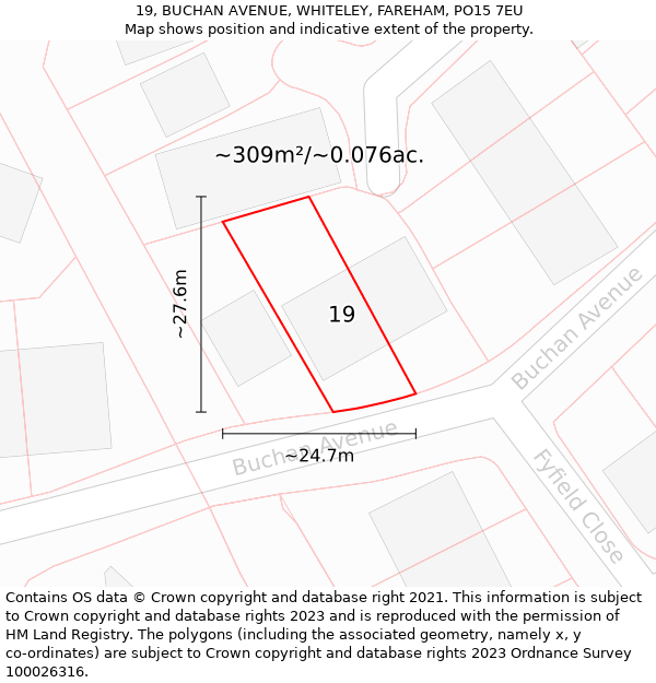 19, BUCHAN AVENUE, WHITELEY, FAREHAM, PO15 7EU: Plot and title map