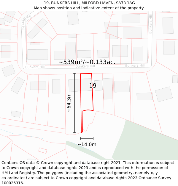 19, BUNKERS HILL, MILFORD HAVEN, SA73 1AG: Plot and title map