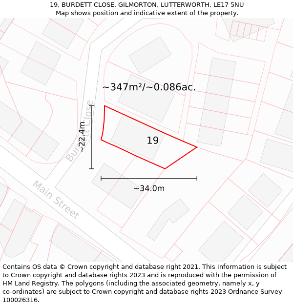 19, BURDETT CLOSE, GILMORTON, LUTTERWORTH, LE17 5NU: Plot and title map