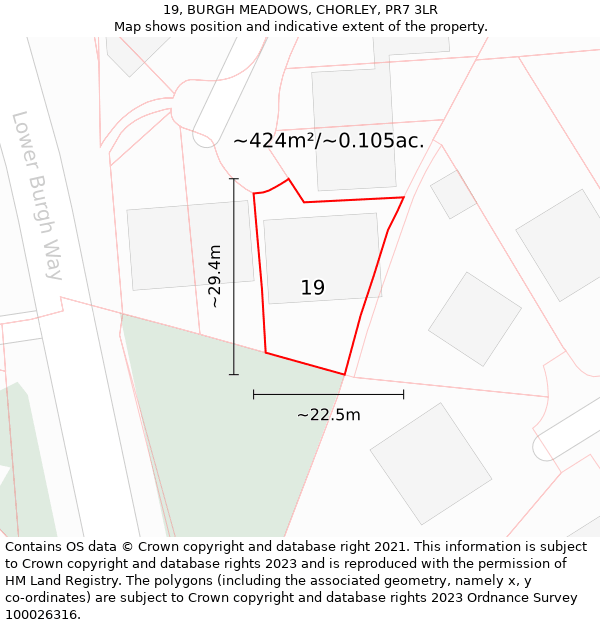 19, BURGH MEADOWS, CHORLEY, PR7 3LR: Plot and title map