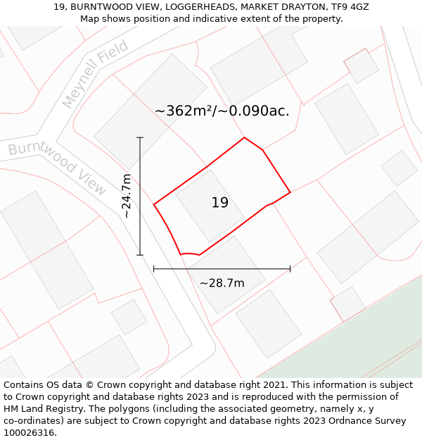 19, BURNTWOOD VIEW, LOGGERHEADS, MARKET DRAYTON, TF9 4GZ: Plot and title map