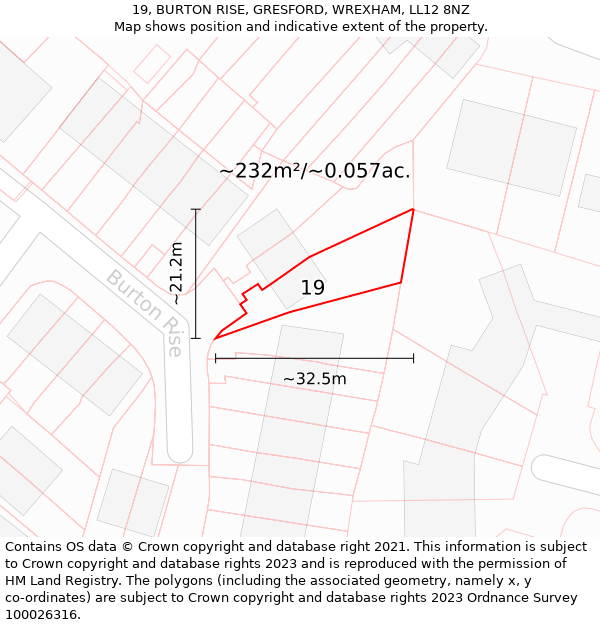 19, BURTON RISE, GRESFORD, WREXHAM, LL12 8NZ: Plot and title map