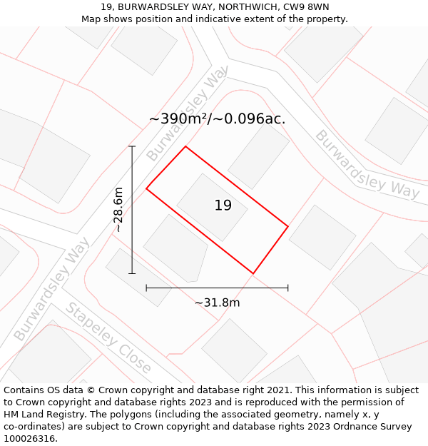 19, BURWARDSLEY WAY, NORTHWICH, CW9 8WN: Plot and title map