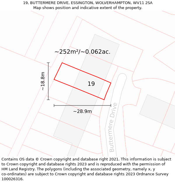 19, BUTTERMERE DRIVE, ESSINGTON, WOLVERHAMPTON, WV11 2SA: Plot and title map