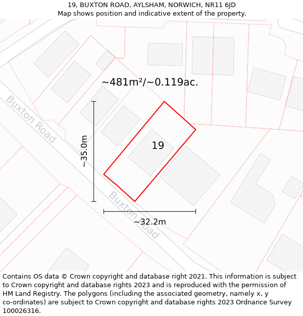 19, BUXTON ROAD, AYLSHAM, NORWICH, NR11 6JD: Plot and title map