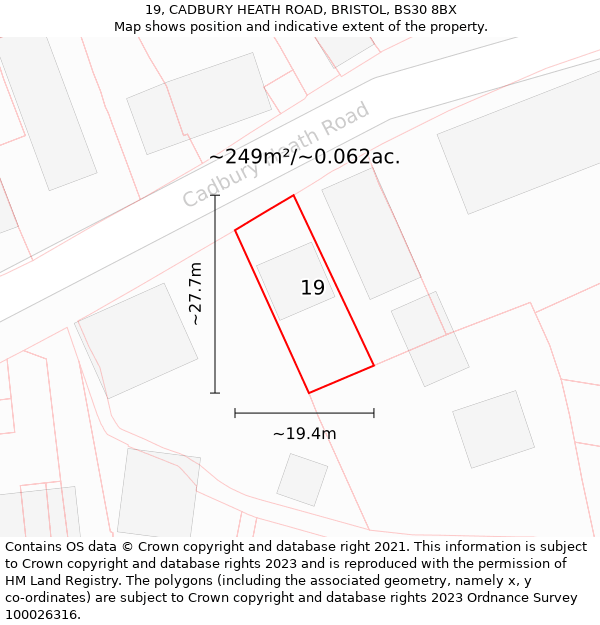 19, CADBURY HEATH ROAD, BRISTOL, BS30 8BX: Plot and title map