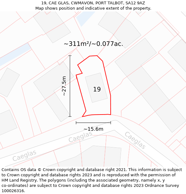 19, CAE GLAS, CWMAVON, PORT TALBOT, SA12 9AZ: Plot and title map