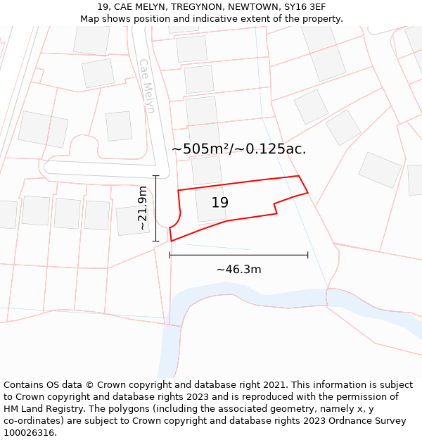 19, CAE MELYN, TREGYNON, NEWTOWN, SY16 3EF: Plot and title map
