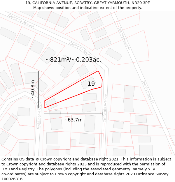 19, CALIFORNIA AVENUE, SCRATBY, GREAT YARMOUTH, NR29 3PE: Plot and title map