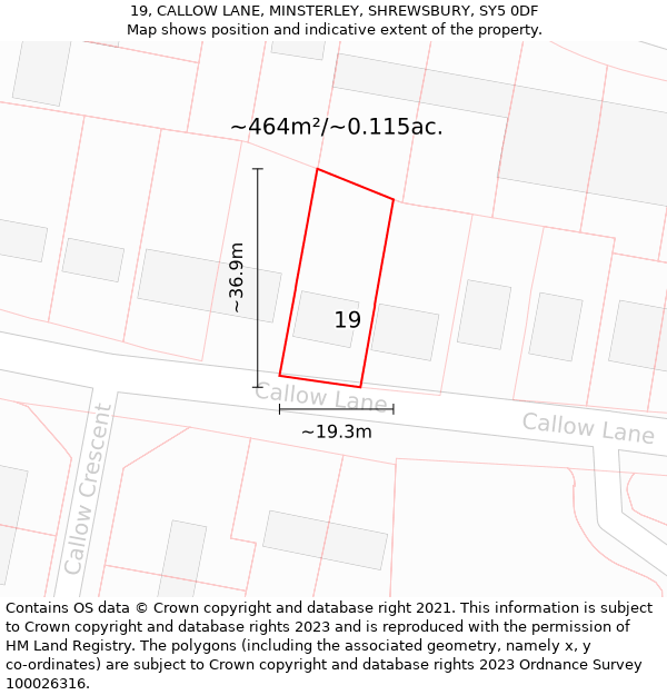 19, CALLOW LANE, MINSTERLEY, SHREWSBURY, SY5 0DF: Plot and title map