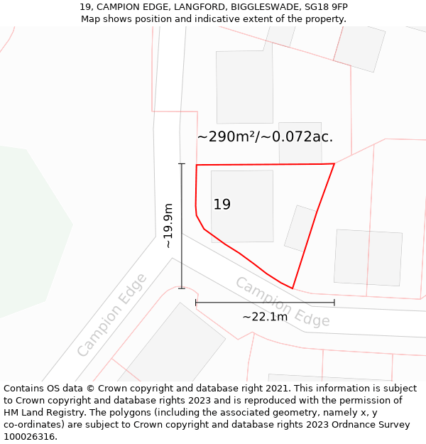 19, CAMPION EDGE, LANGFORD, BIGGLESWADE, SG18 9FP: Plot and title map