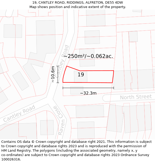 19, CANTLEY ROAD, RIDDINGS, ALFRETON, DE55 4DW: Plot and title map