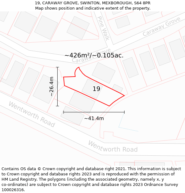 19, CARAWAY GROVE, SWINTON, MEXBOROUGH, S64 8PR: Plot and title map