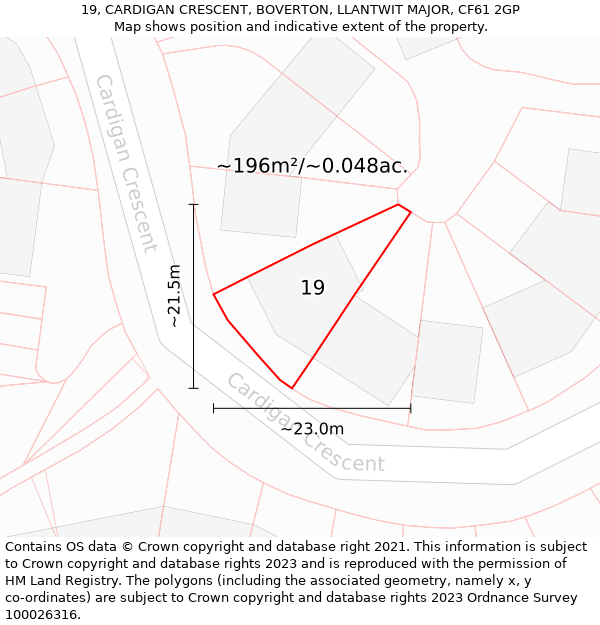 19, CARDIGAN CRESCENT, BOVERTON, LLANTWIT MAJOR, CF61 2GP: Plot and title map